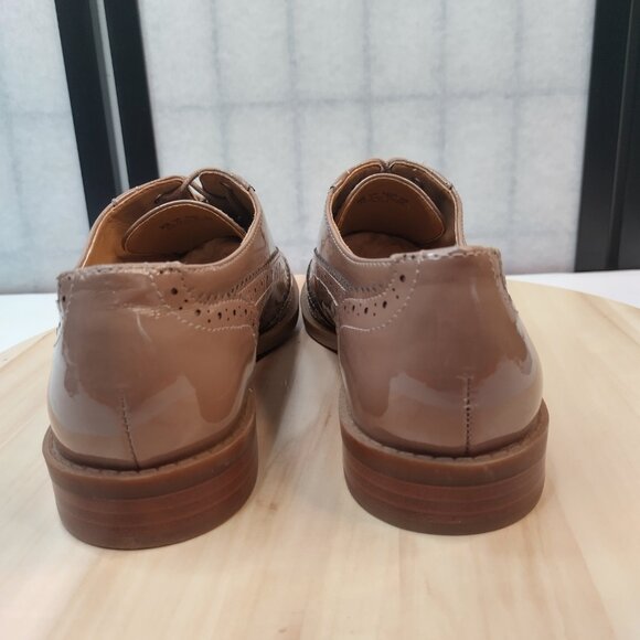 Franco Sarto Illia Faux Patent Leather Taupe Wingtip Shoes Women US 9M - Picture 7 of 14
